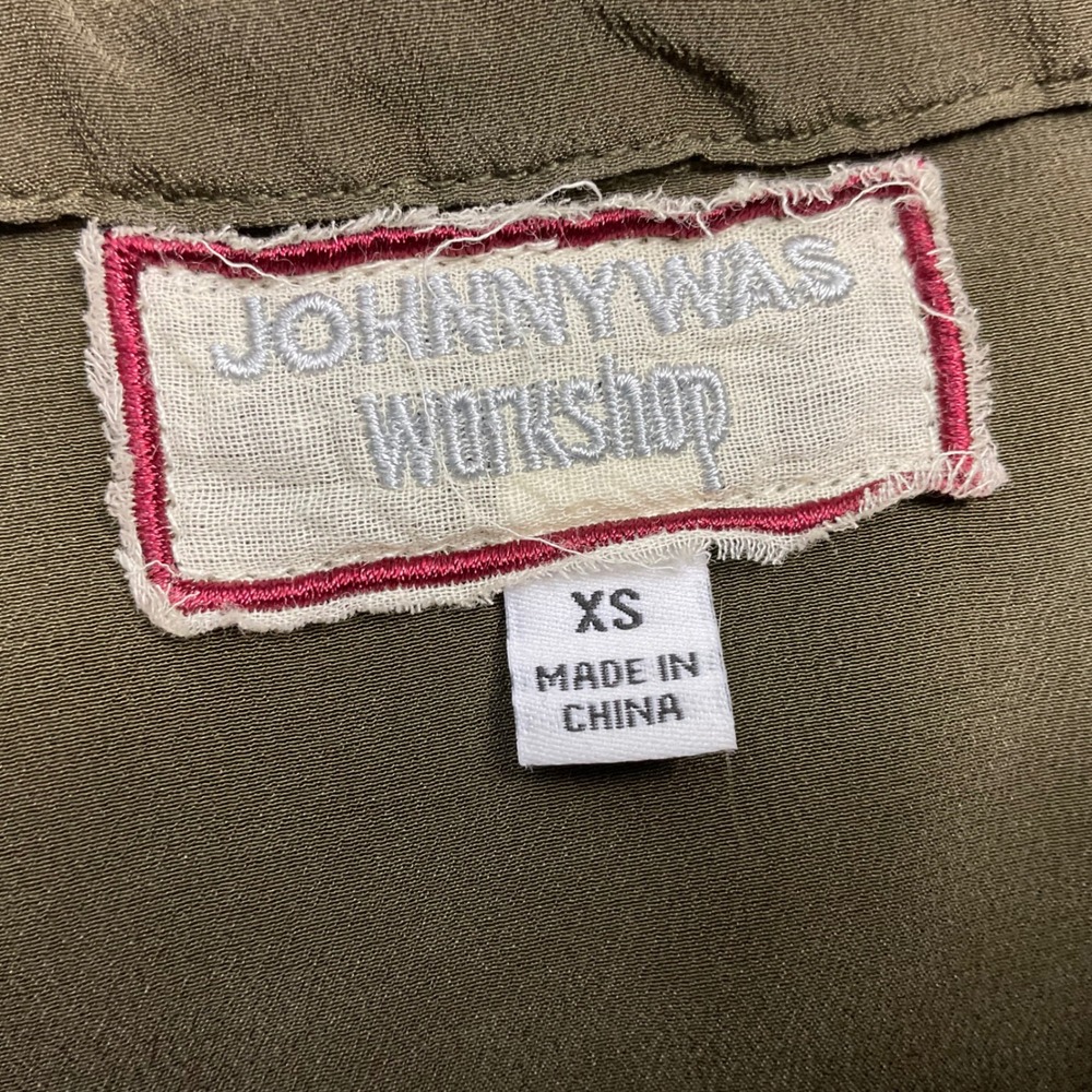 Johnny Was Workshop Blouse Womens XS Olive Green Floral Freja Silk Embroidered - Picture 3 of 8